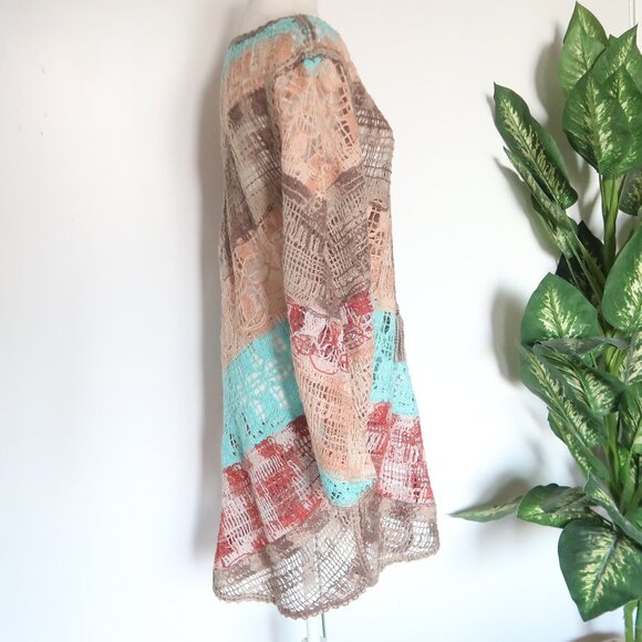 Soft Surroundings Multicolor Turquoise Red Crochet Tassel Boho Tunic Top Size L - Picture 9 of 16